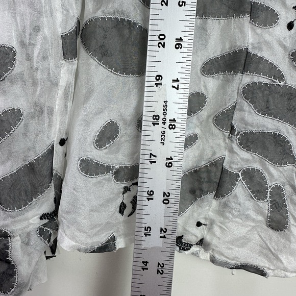 Samuel Dong Blouse Top Womens M Black Floral Silk Sheer Ruffled‎ Bell Whimsigoth - Picture 11 of 12